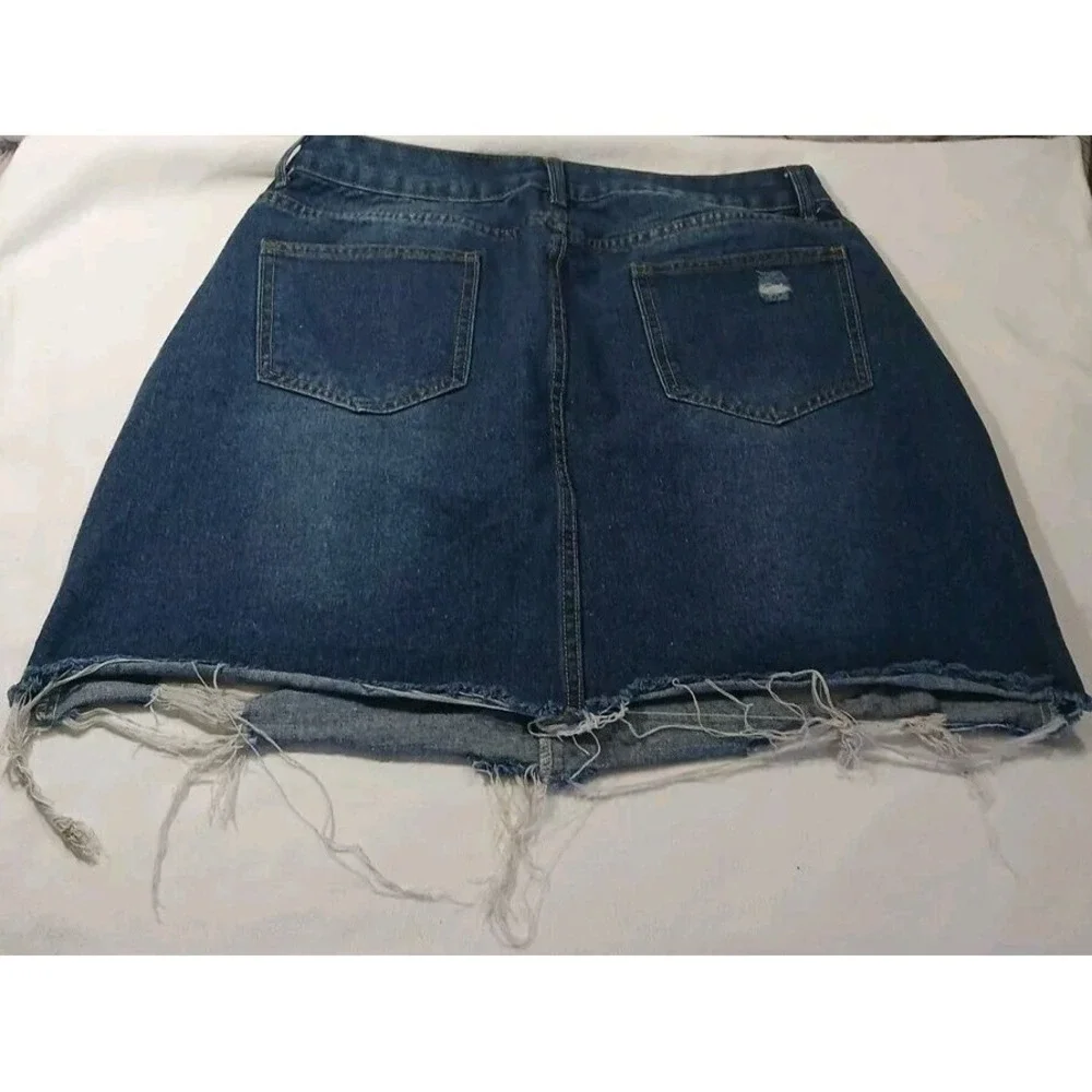 Shein Distressed Denim Mini‎ Skirt 0XL (US 12) Raw Hem Y2K Indie Sleaze Casual